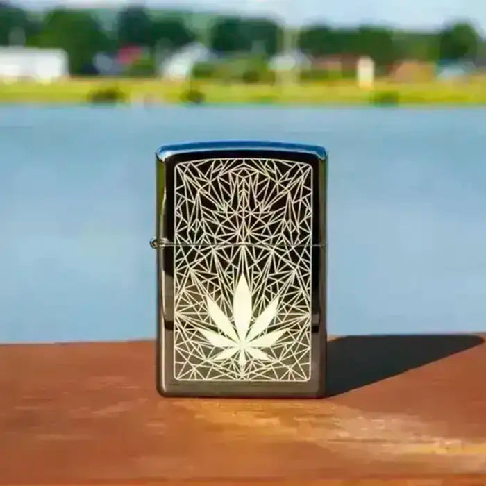 Zippo Lighter - Cannabis Design Black Ice