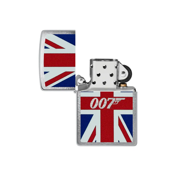 Zippo - James Bond Union Jack Motiv - Børstet krom lighter