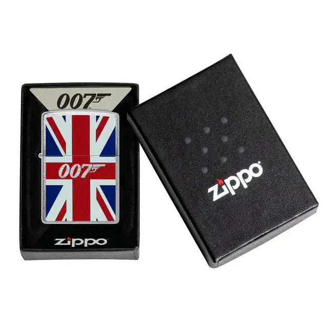Zippo - James Bond Union Jack Motiv - Børstet krom lighter