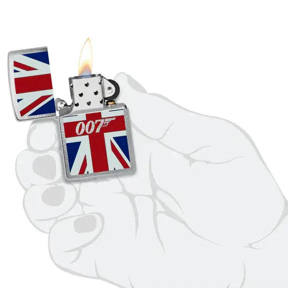 Zippo - James Bond Union Jack Motiv - Børstet krom lighter