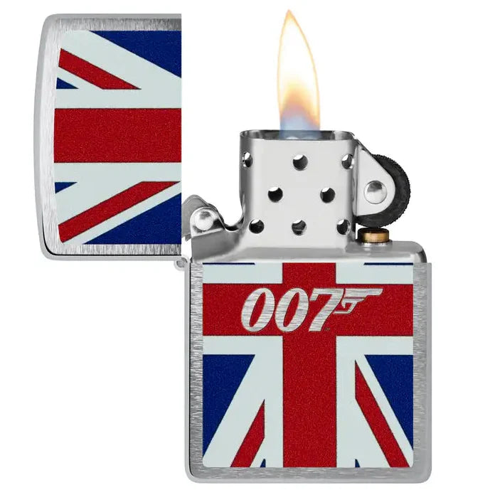 Zippo - James Bond Union Jack Motiv - Børstet krom lighter