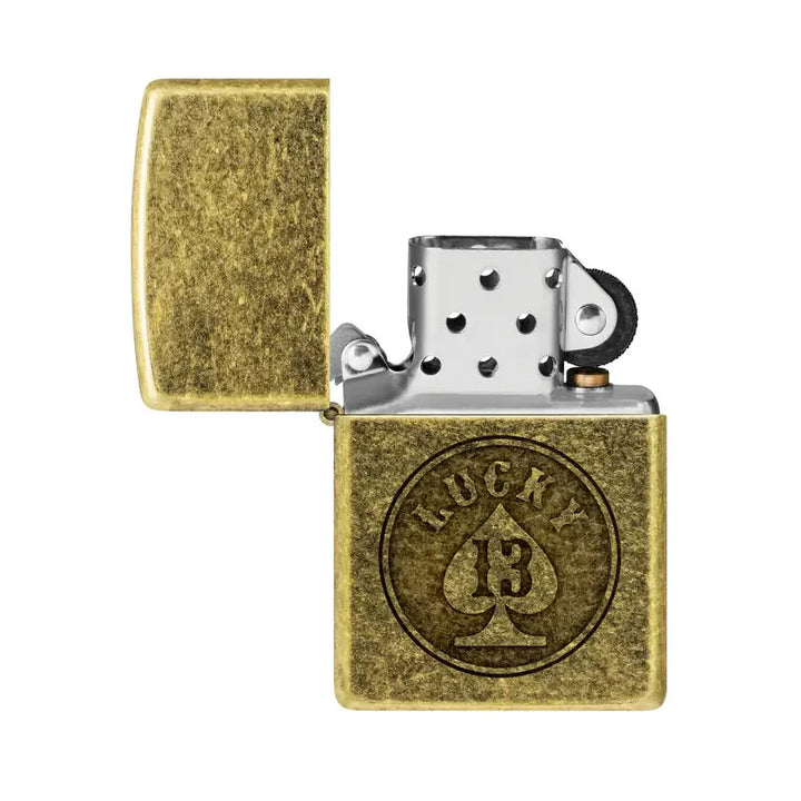 Zippo - Lucky 13 Motiv - Antik messinglighter