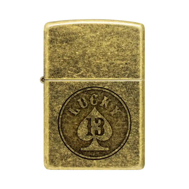 Zippo - Lucky 13 Motiv - Antik messinglighter
