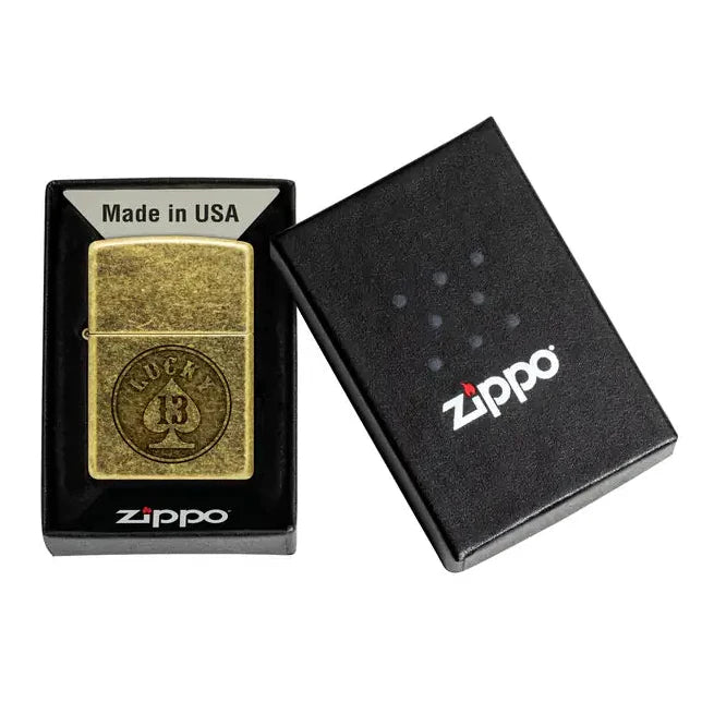 Zippo - Lucky 13 Motiv - Antik messinglighter