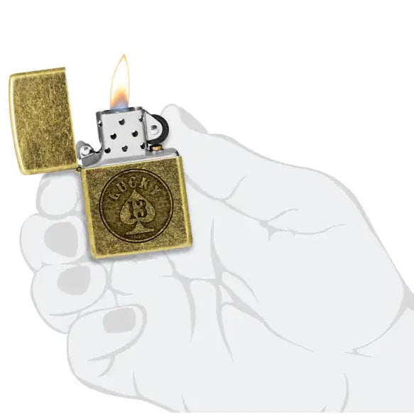 Zippo - Lucky 13 Motiv - Antik messinglighter