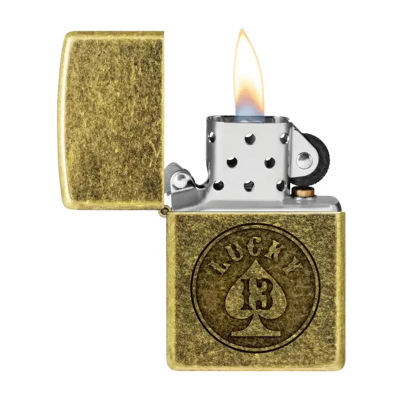 Zippo - Lucky 13 Motiv - Antik messinglighter