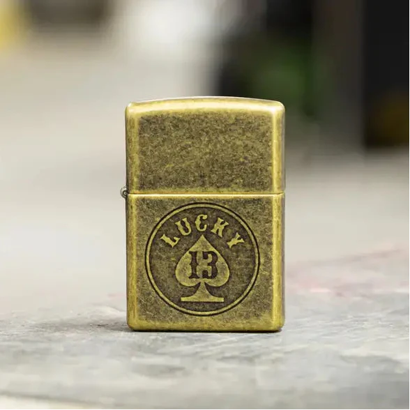Zippo - Lucky 13 Motiv - Antik messinglighter