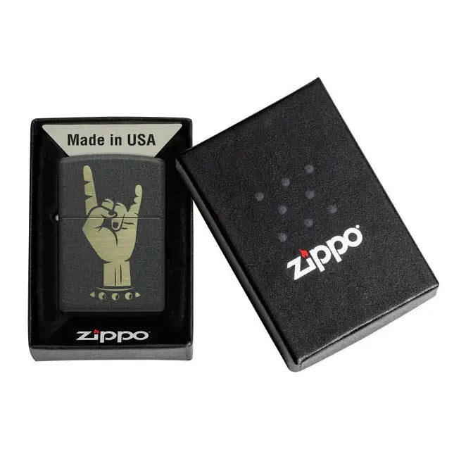 Zippo - Rock On Motif - Black Crackle Lighter