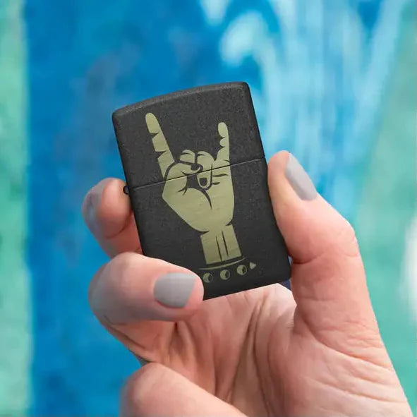 Zippo - Rock On Motif - Black Crackle Lighter