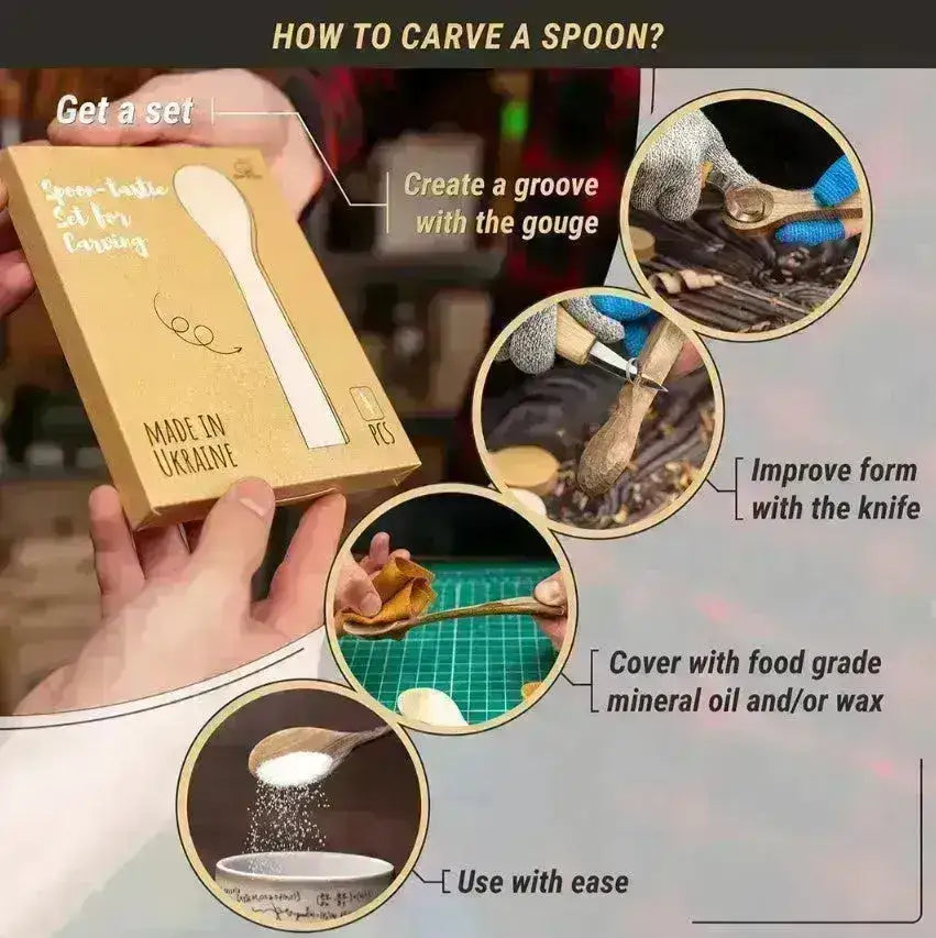 BB2 Emne til Treskjæring Skje - 4stk Pakke - Alm, Lønn, Or, Aprikos - Game-On.no