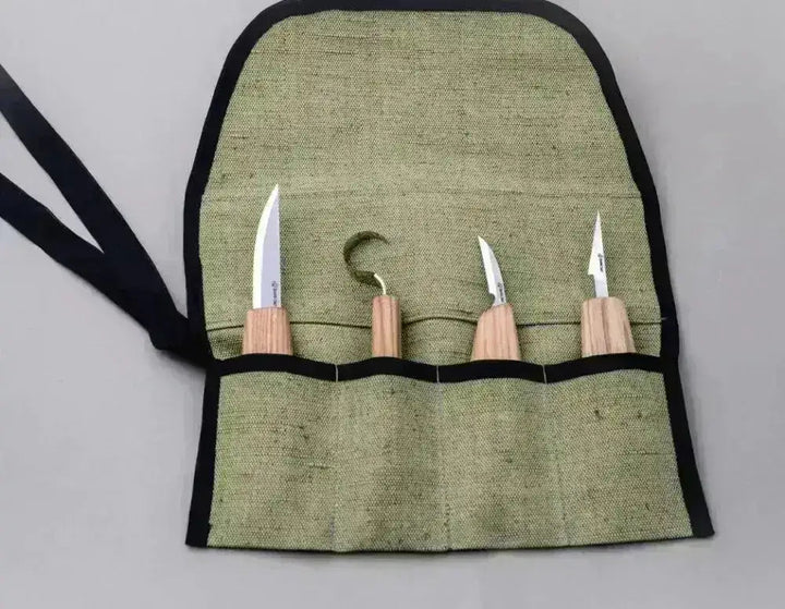 BeaverCraft S09 – Treskjæringssett med 4 kniver i verktøyrull - Game-On.no