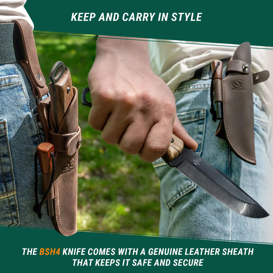 Dusk Turkniv - Karbonstål og Valnøtt med Tennstål og Paracord - Game-On.no