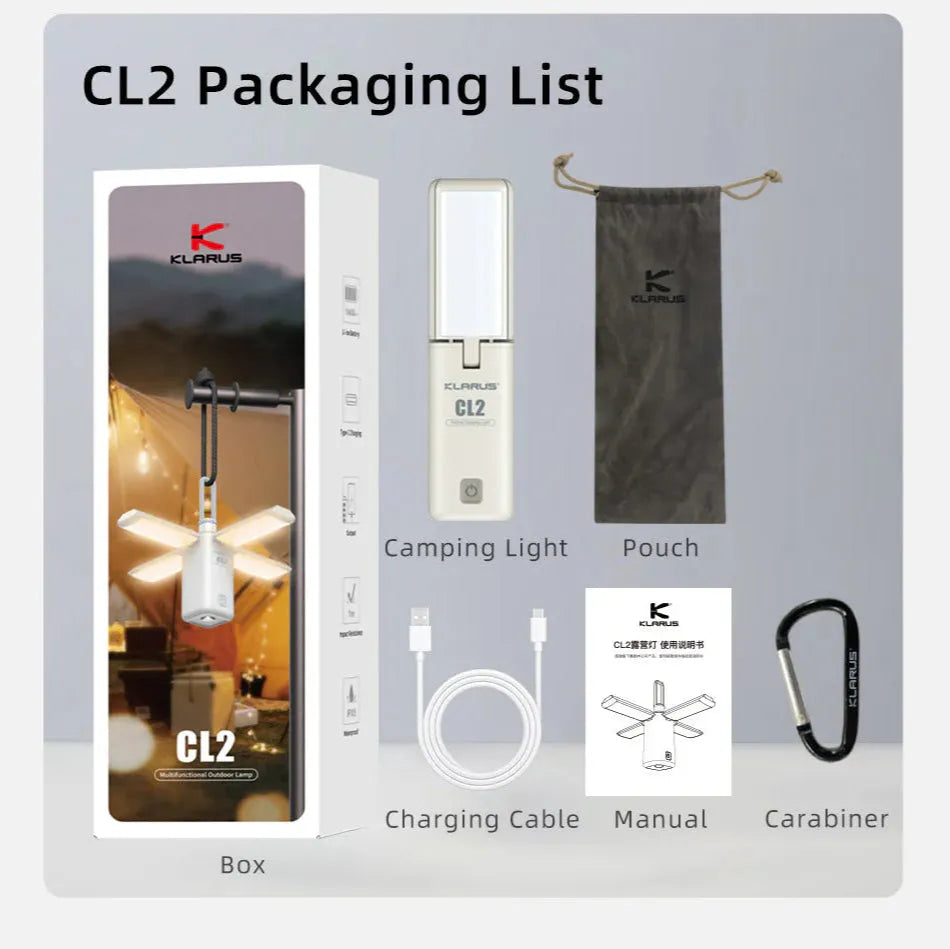 Klarus - CL2 Hvit - Oppladbar Turlykt med Oppheng - 750 Lumen - Game-On.no