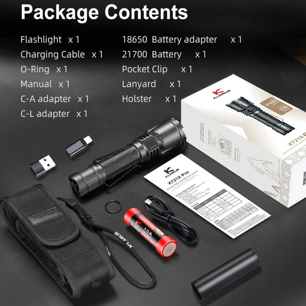 Klarus - XT21X Pro - Kraftig Multifunksjon Lommelykt - 4400 Lumen - Game-On.no