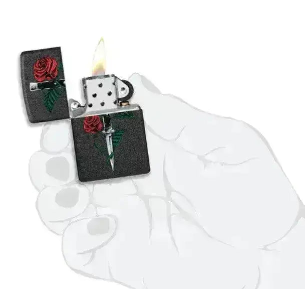 Zippo Lighter - Rose og Dolk Motiv - Game-On.no